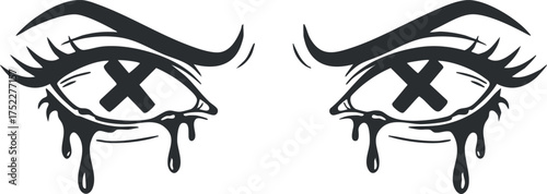 A striking illustration of two eyes with dripping tears, conveying deep emotions and artistic expression.