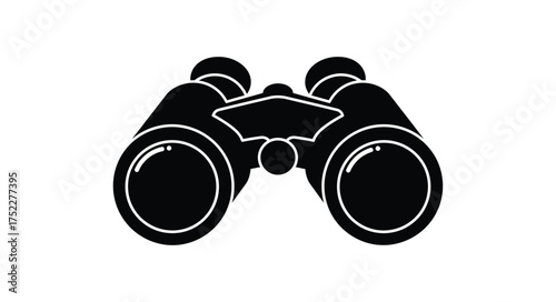Simple black and white illustration of a pair of binoculars shown clearly