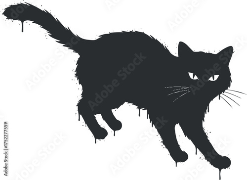 Stylized silhouette of a black cat walking with a mysterious expression and elegant posture