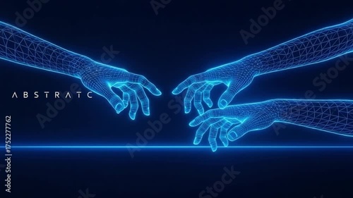 Wallpaper Mural Abstract digital wireframe hands reaching out across a glowing blue line on a dark background Torontodigital.ca