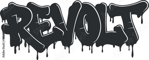 Graffiti art featuring the bold word revolt in a dripping style conveying urban expression.
