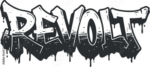 Graffiti style artwork featuring the bold word 'REVOLT' in an urban street art aesthetic.