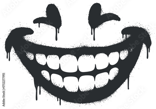 A bold and edgy graffiti-style smiley face with dripping paint and a playful expression.