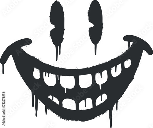 A stylized smiling face graphic conveying happiness and playful emotions in a simple design.