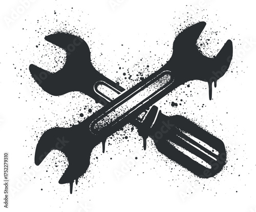 Graphic illustration of crossed wrench and screwdriver representing tools for repair and maintenance.
