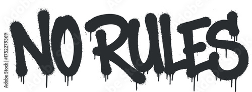 Bold graffiti style text saying no rules in black and white with dripping paint effect