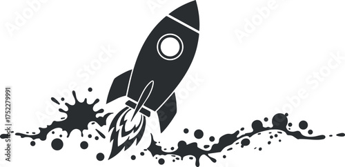A stylized rocket launching with a splash effect, symbolizing innovation and exploration.