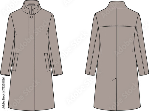 coat women tailored collar high closure button single pocket welt seam yoke center flare hem sleeve apparel garment clothing fashion textile template vector sketch illustration prototypecoat women tai