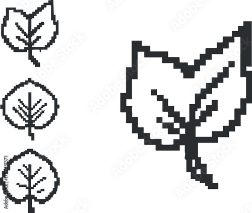 A collection of pixel art leaves showcasing different designs and styles for nature enthusiasts.