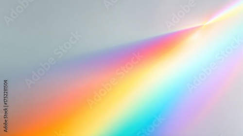 Diagonal spectrum of rainbow light cast on a neutral background, vibrant abstract gradient background for presentation