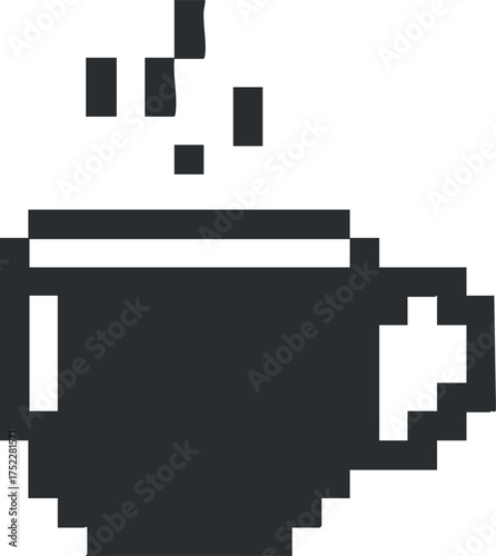 A simple black graphic illustration of a steaming coffee cup representing warmth and comfort.