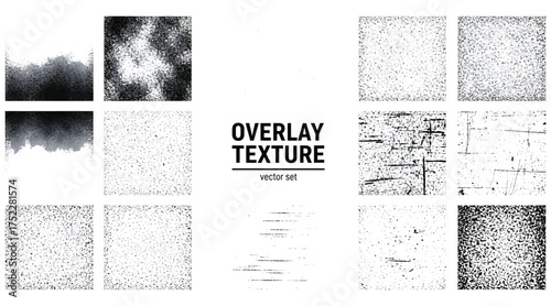 Vector art of collection of distressed overlay textures with grunge and grain effects, perfect for adding depth and vintage feel to designs