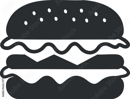 A simple illustration of a delicious burger showcasing layers of meat and toppings.