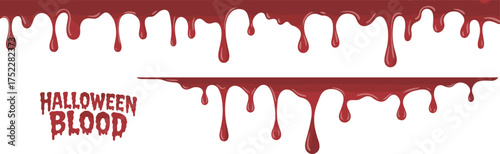 Halloween dripping  text and red liquid borders isolated on white background, horror design elements for spooky and creative artwork