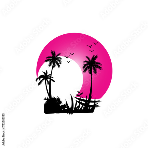 silhouette of a tropical island with palms