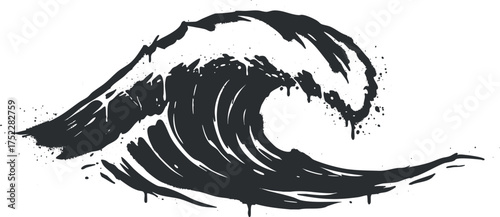A dynamic black wave illustration representing the power and beauty of the ocean.