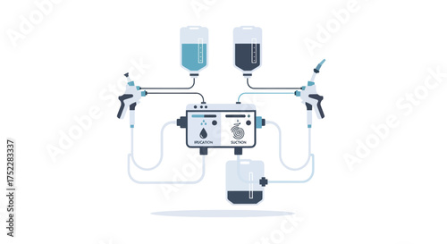 Medical Infusion Pump System with Two Fluid Bags and Syringes.