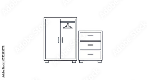 Minimalist Wardrobe and Dresser Outline Illustration.