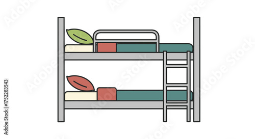 Simple Illustration of a Two-Tiered Bunk Bed with Pillows and Bedding.