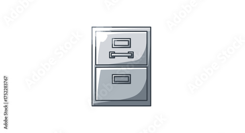 A classic gray two-drawer metal filing cabinet for office documents.