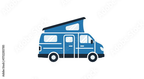 Blue Pop-Top Camper Van Vector Illustration.
