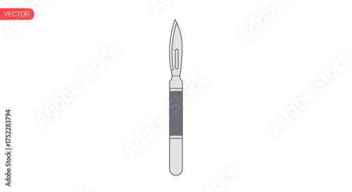 Scalpel with Gray Handle and Sharp Blade for Surgical Procedures.
