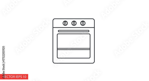 Simple Line Art Illustration of a Modern Kitchen Oven Appliance.