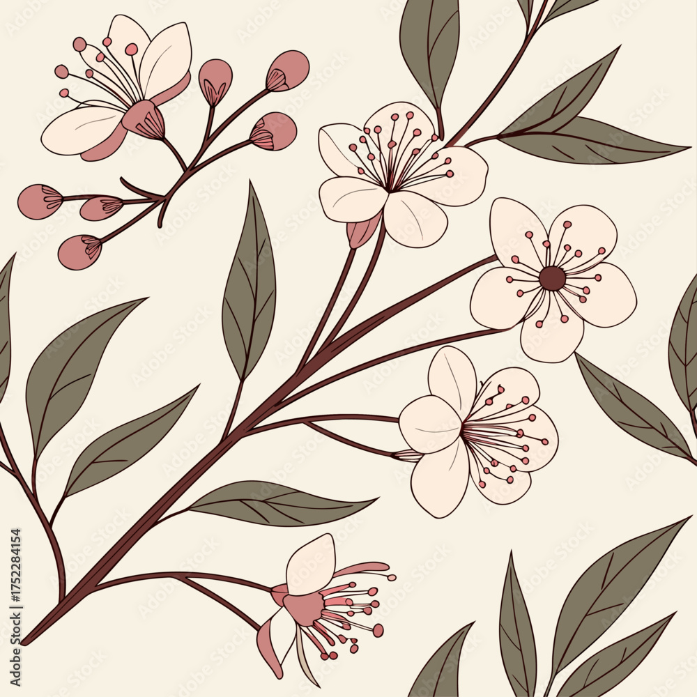 custom made wallpaper toronto digitalElegant botanical seamless pattern with delicate pastel flowers and branches