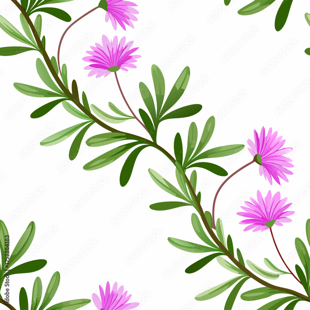 custom made wallpaper toronto digitalSeamless floral pattern with hand-drawn pink flowers and green leaves on a white background