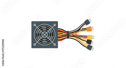 Computer Power Supply Unit with Multiple Cables and Fan.