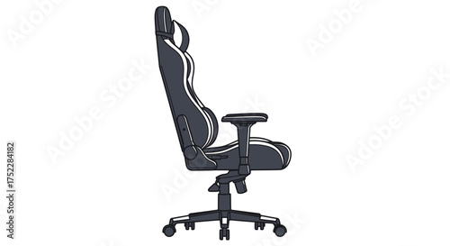 Black and White Ergonomic Gaming Chair with High Back and Wheels.