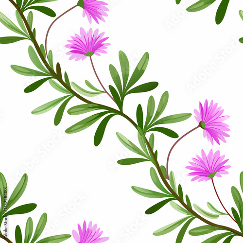Wallpaper Mural Seamless floral pattern with hand-drawn pink flowers and green leaves on a white background Torontodigital.ca