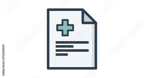 Medical Document Icon with Green Cross and Text Lines.