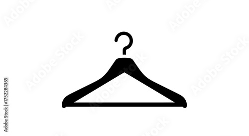 Simple Black Wooden Clothes Hanger Silhouette Isolated on White.