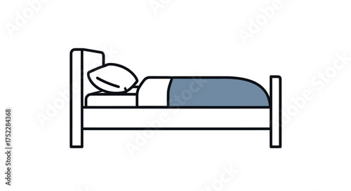 Simple Line Art Illustration of a Bed with Pillow and Blanket.