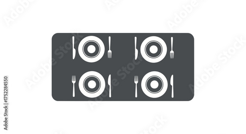 Overhead View of Four Place Settings on a Table.