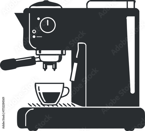 Stylish espresso machine with a coffee cup ready for brewing rich aromatic coffee.