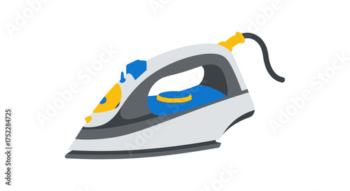 Modern Electric Steam Iron with Blue and Yellow Accents.