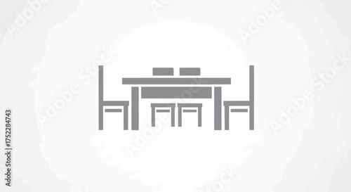 Stylized Dining Table and Chairs Furniture Set Icon.