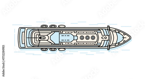Top-Down View of Detailed Cruise Ship Outline.