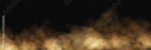 Realistic vector background of sandy smoke clouds and fine dust particles swirling in a desert storm. 
