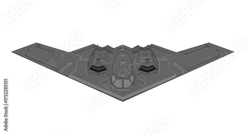 Stealth Bomber Aircraft in Flight Grey Color Top View.