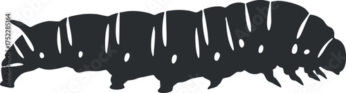 A black silhouette of a caterpillar illustrating its unique shape and features.