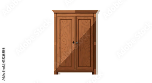Classic wooden wardrobe with double doors and decorative molding.