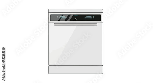 Modern White Dishwasher with Digital Control Panel.