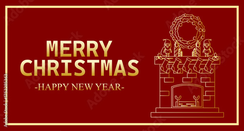 Wallpaper Mural Felicitación roja de navidad y año nuevo con chimenea y ornamentación navideña  Torontodigital.ca