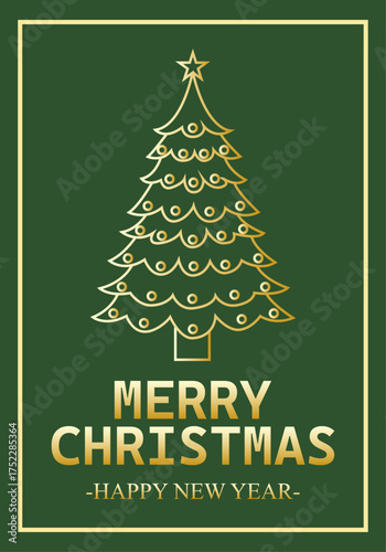 Wallpaper Mural Felicitación vertical verde de navidad y año nuevo con árbol de navidad en trazo dorado Torontodigital.ca