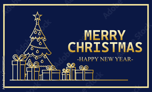 Wallpaper Mural Felicitación de navidad y año nuevo azul con árbol de navidad y regalos en trazo dorado Torontodigital.ca