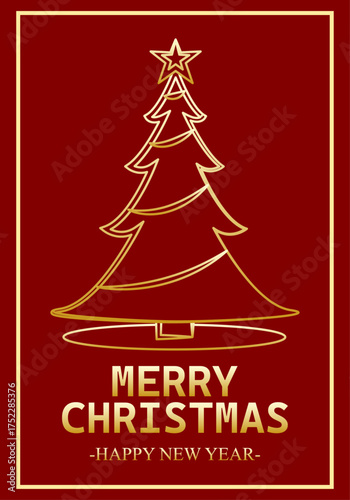 Wallpaper Mural Felicitación roja de navidad vertical con árbol de navidad en trazo dorado  Torontodigital.ca