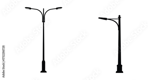 Simple black and white illustration of two different street lamp designs